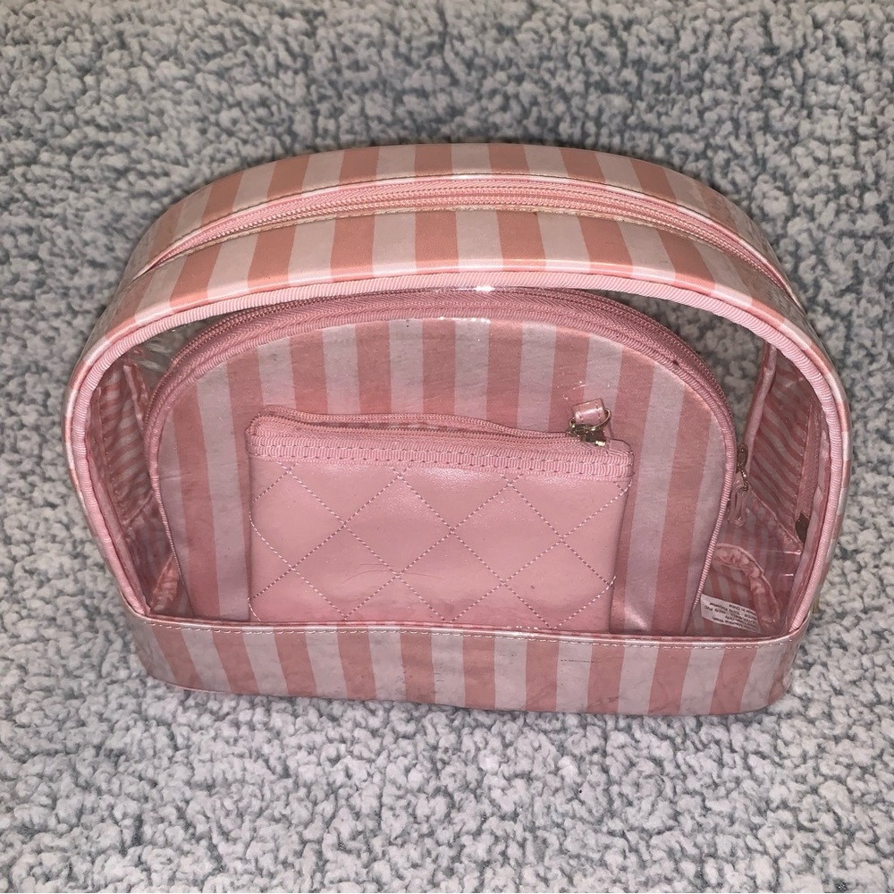 VICTORIA’S SECRET Signature Pink Striped 3-PC Cosmetic Travel Set LG MED SM